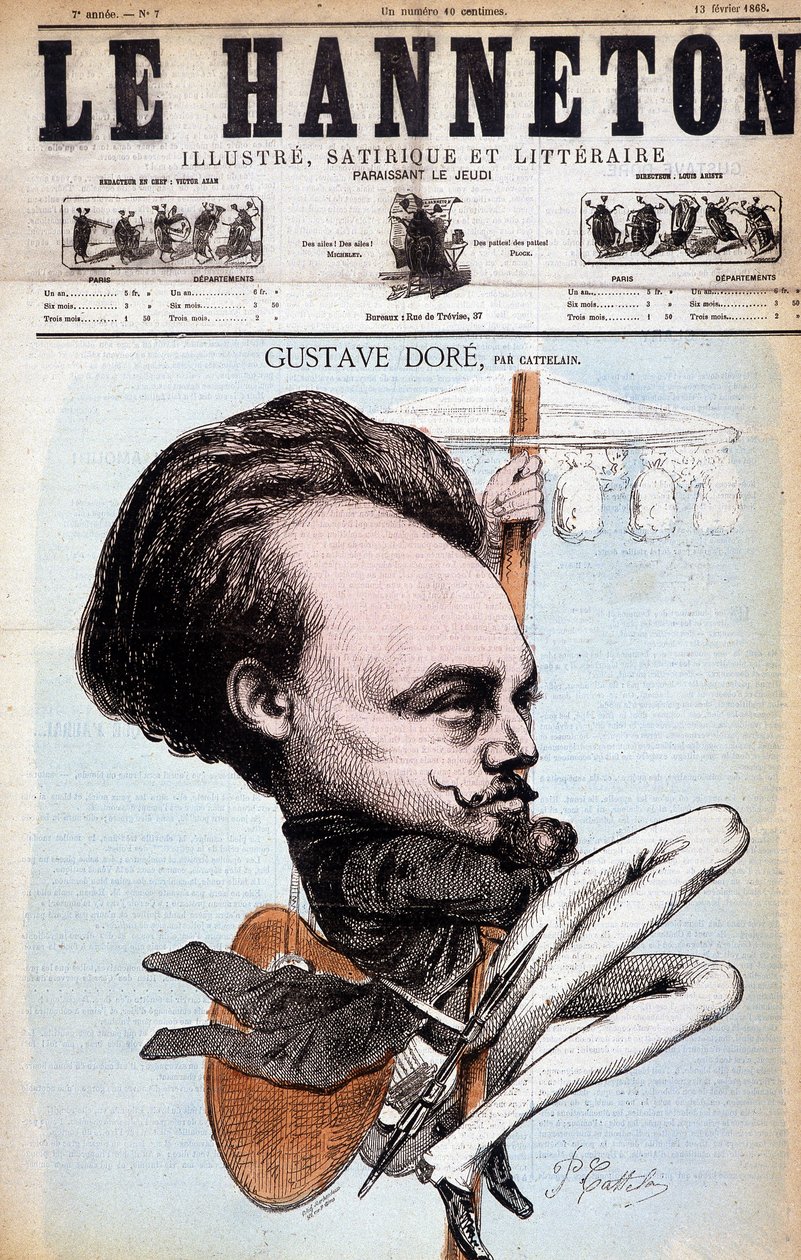 Gustave Doré. Fransk tegner og maler (1832 til 1883). Tegneserie av Cattelain. Hanneton 1868. av Philippe Auguste Cattelain