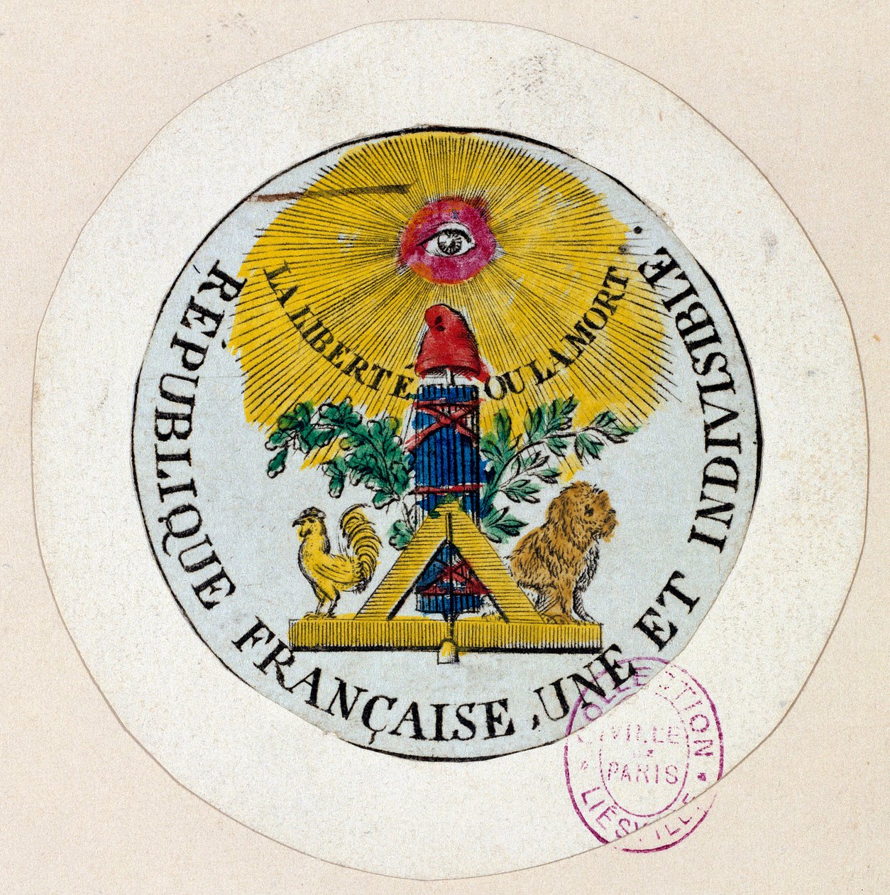 Fransk revolusjon: segl dekorerer symboler for republikken og for frigjøringsindustrien. Gravering av Philippe Auguste Hennequin (1762-1833) 1792 Paris. Carnavalet museum av Philippe Auguste Hennequin