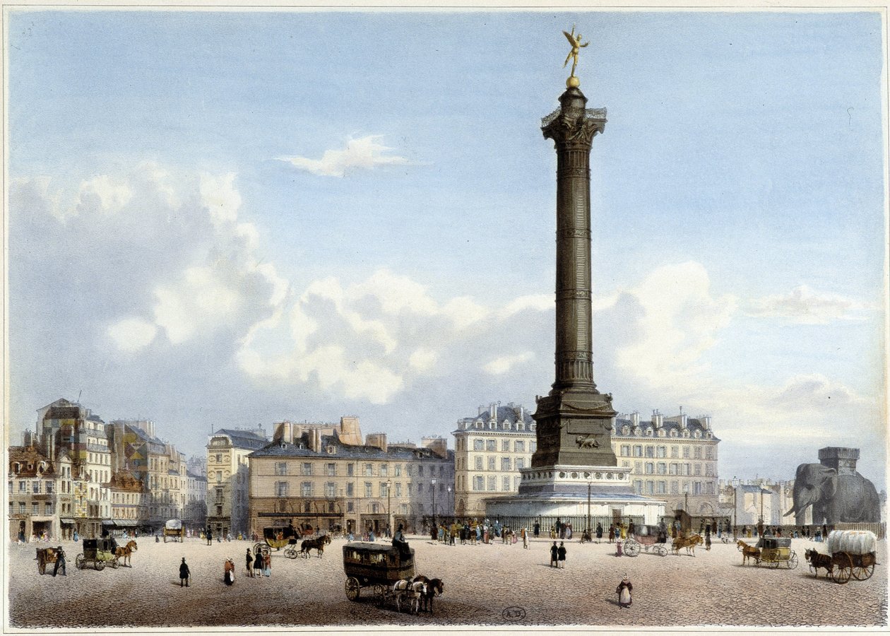Column de Juillet à la Bastille - i "" En tur i Paris og dens omgivelser ", designet av Jacottet og Benoist, ca. 1840 av Philippe Benoist
