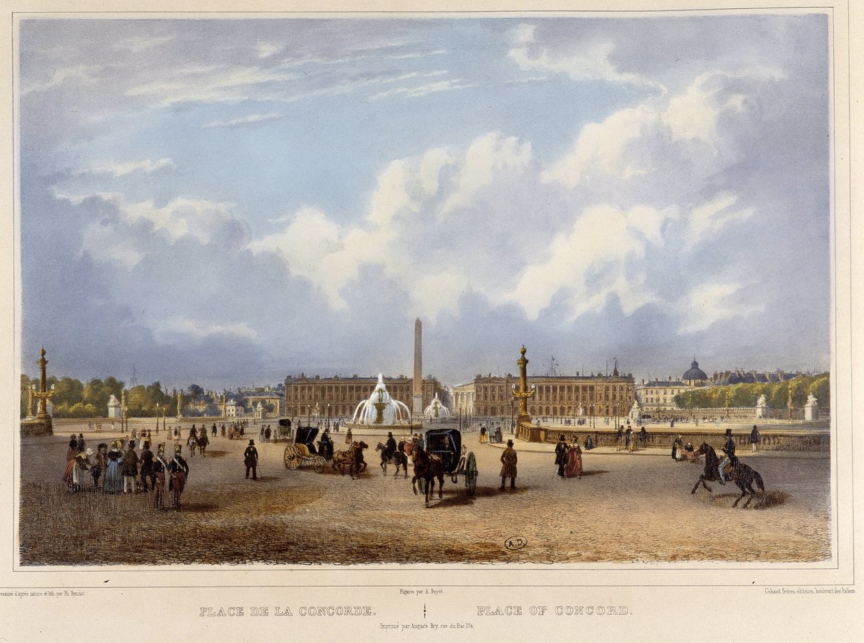 Place de la Concorde (obelisk) - i ""Walk in Paris og dens omgivelser"", designet av Jacottet og Benoist, ca. 1840 av Philippe Benoist