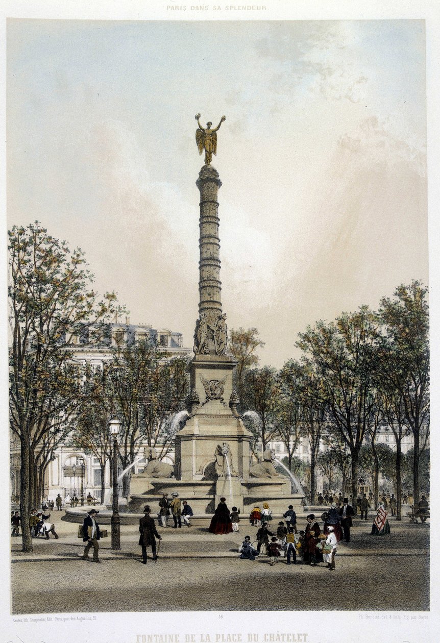 La fontaine du Chatelet - litografi av Benoist av Philippe Benoist