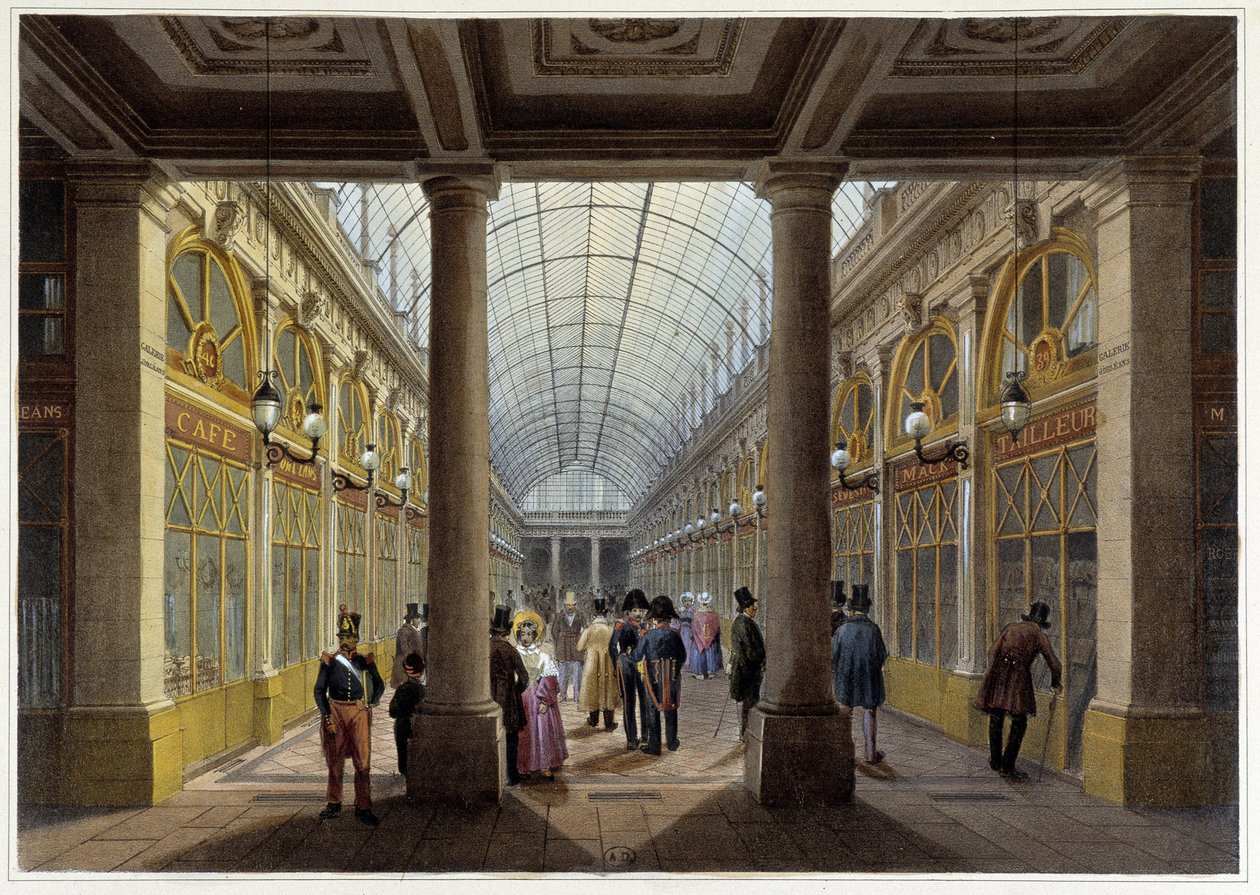 Orléans-galleriet, ved Palais Royal - i "En tur i Paris og dens omgivelser", designet av Jacottet og Benoist, ca. 1840 av Philippe Benoist
