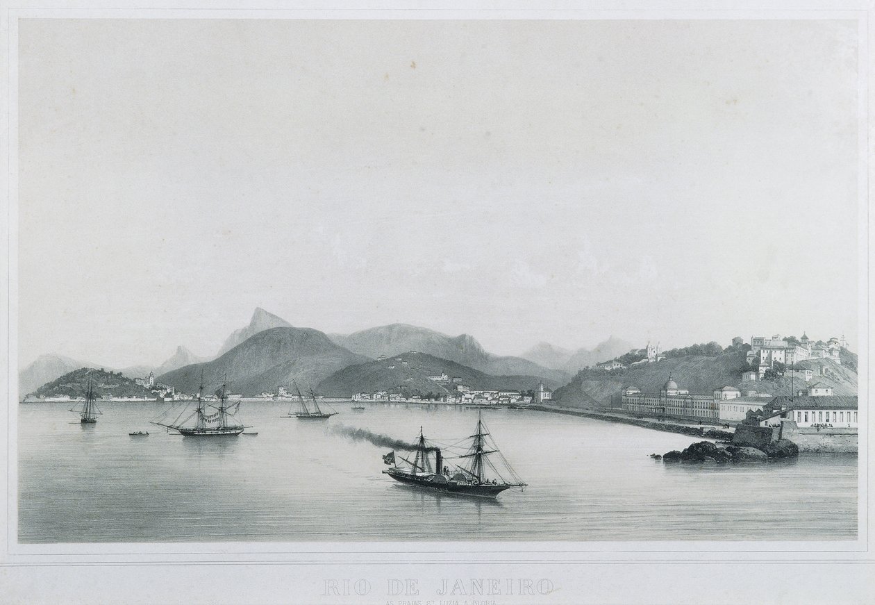 Ni panoramautsikt over Rio de Janeiro: Santa-strendene. Lucia til Gloria, 1862 av Philippe Benoist