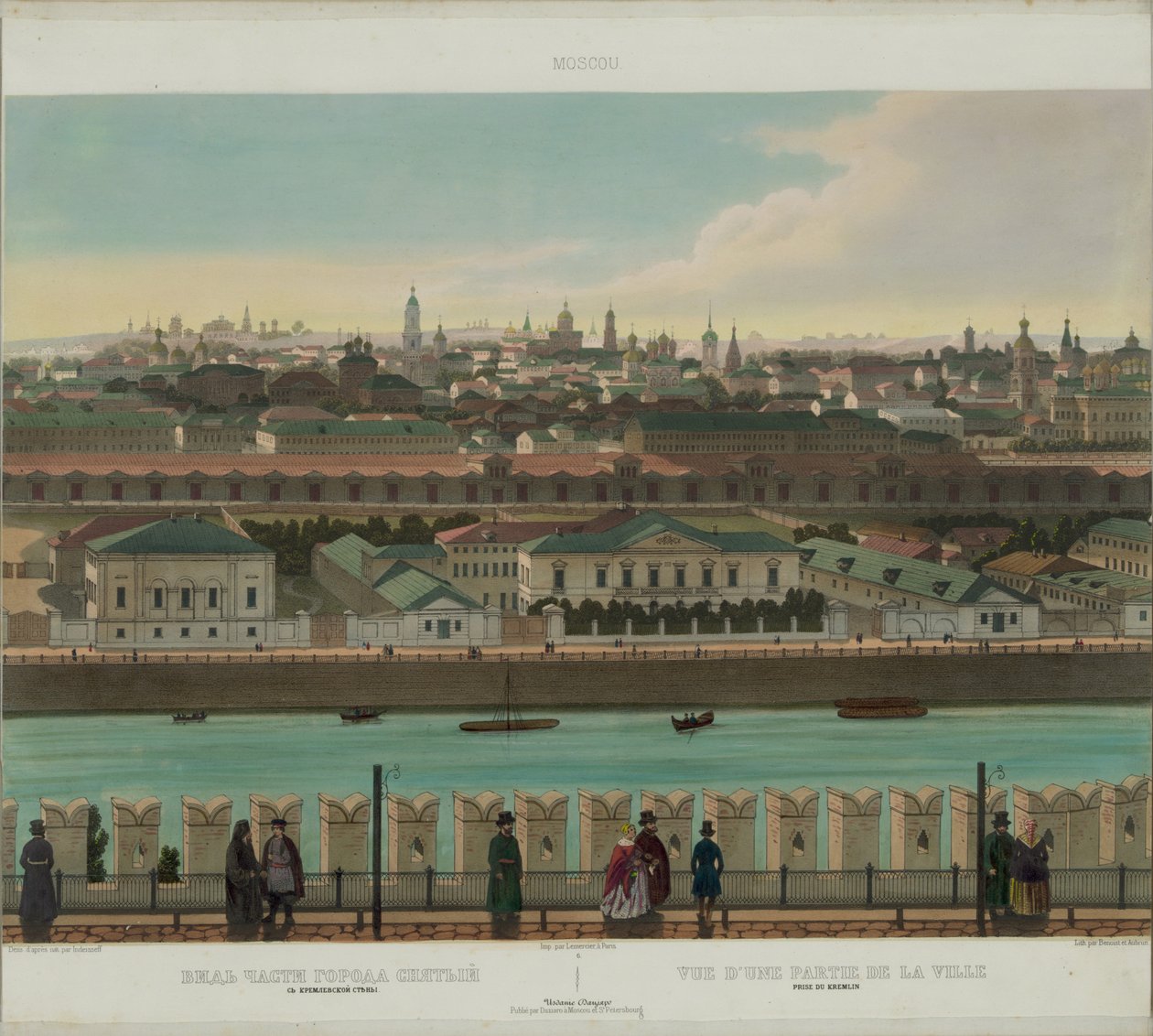 Utsikt over Zamoskvorechye fra Kreml-muren fra en panoramautsikt over Moskva i 10 deler, ca 1848 av Philippe Benoist