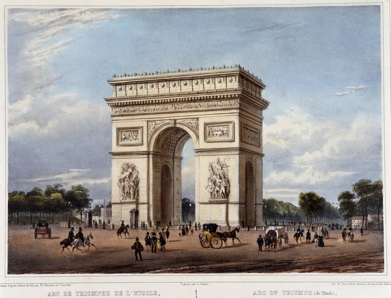 Triumfbuen - i ""Walk in Paris og dens omgivelser"", designet av Jacottet og Benoist, ca. 1840 av Philippe Benoist