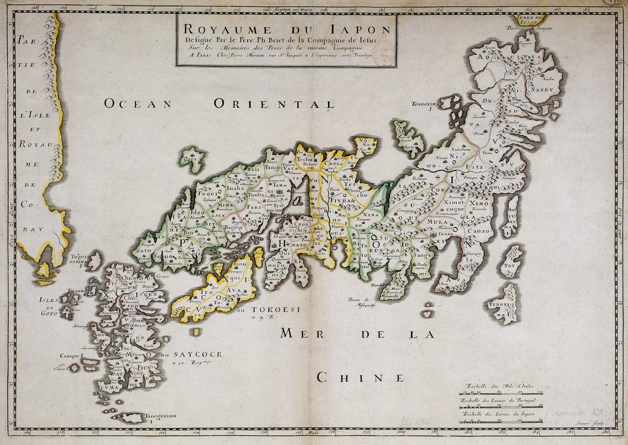 Geografisk kart over Japan laget av far Philippe Briet, jesuitt og fransk lærd (1601-1668). Paris, NL av Philippe Briet