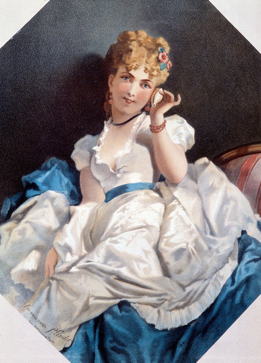 Kvinnen i skallet litografi av Philippe Jacques Linder (1835-?). Privatsamling fra 1800-tallet av Philippe Jacques Linder
