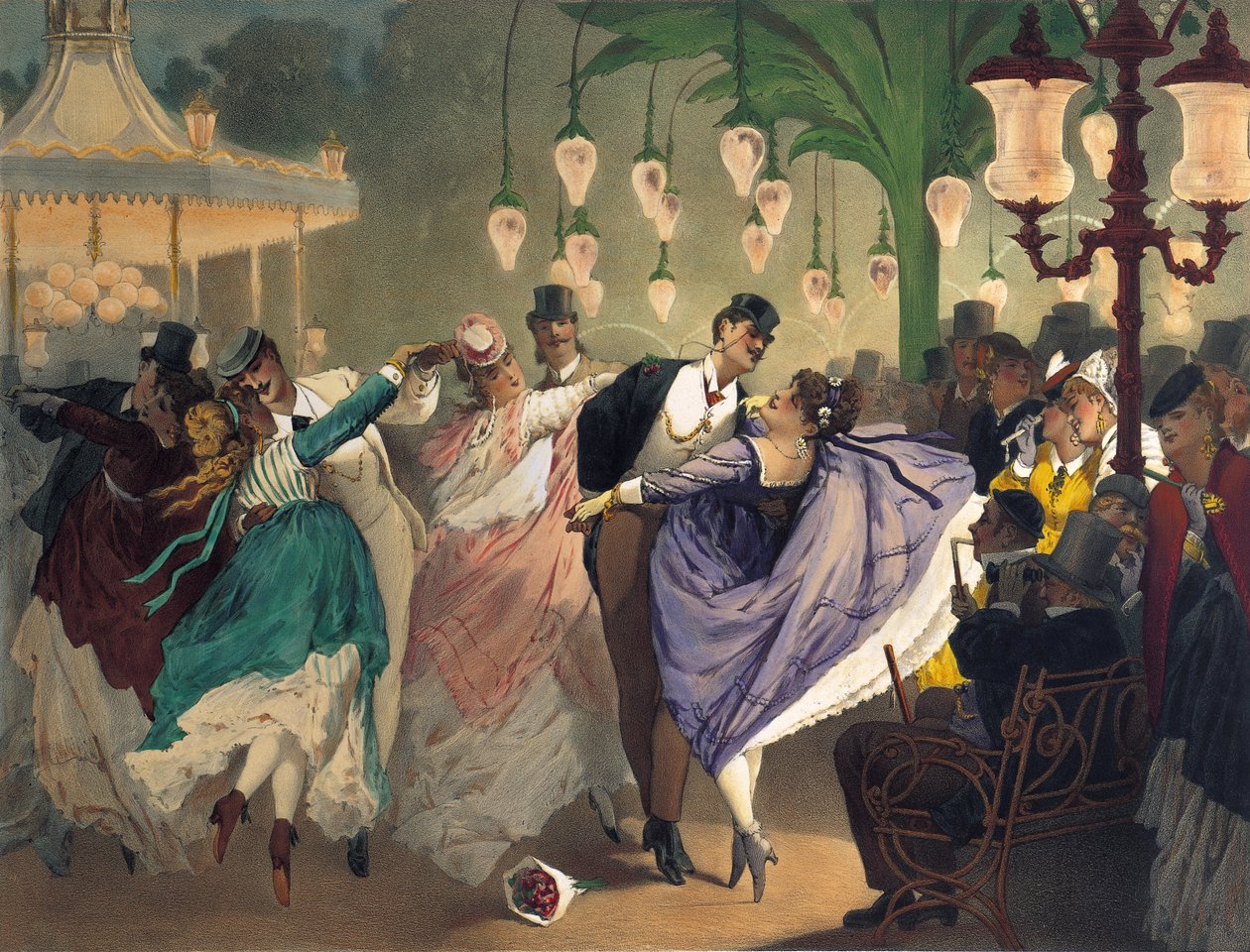Waltz at the Bal Mabille (colour litho) av Philippe Jacques Linder