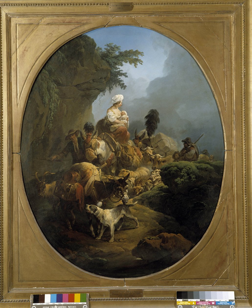 Caravan: reisen til en gruppe bønder med okser, esel, hund, geiter av Philippe Jacques de Loutherbourg