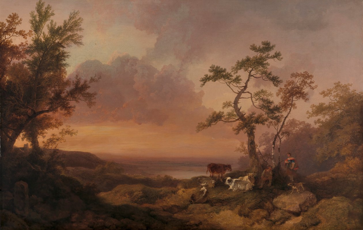 Landskap med storfe og bonde av Philippe Jacques de Loutherbourg