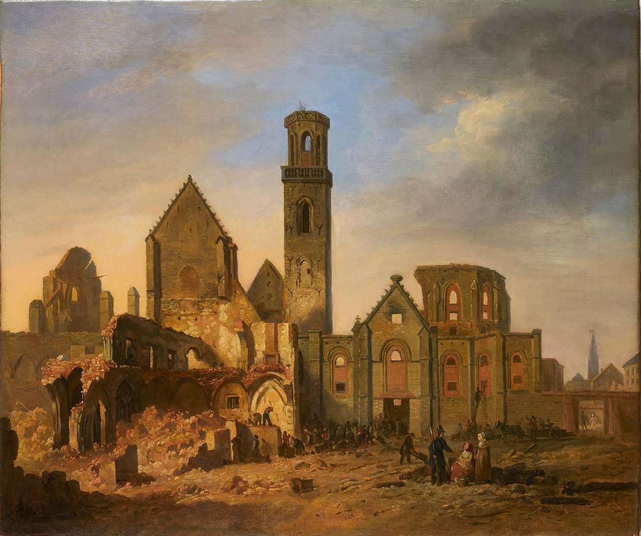 Utsikt over St Michael's Abbey i Antwerpen etter brannen 27. oktober 1830, 1830. av Philippe Jacques van Brée