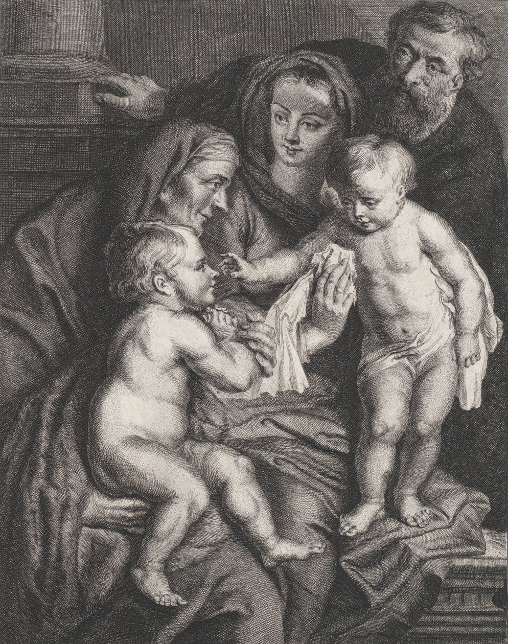 Den hellige familie med Saint Elizabeth og spedbarnet Saint John the Baptist, ca. 1615-75. av Philippe Joseph Tassaert