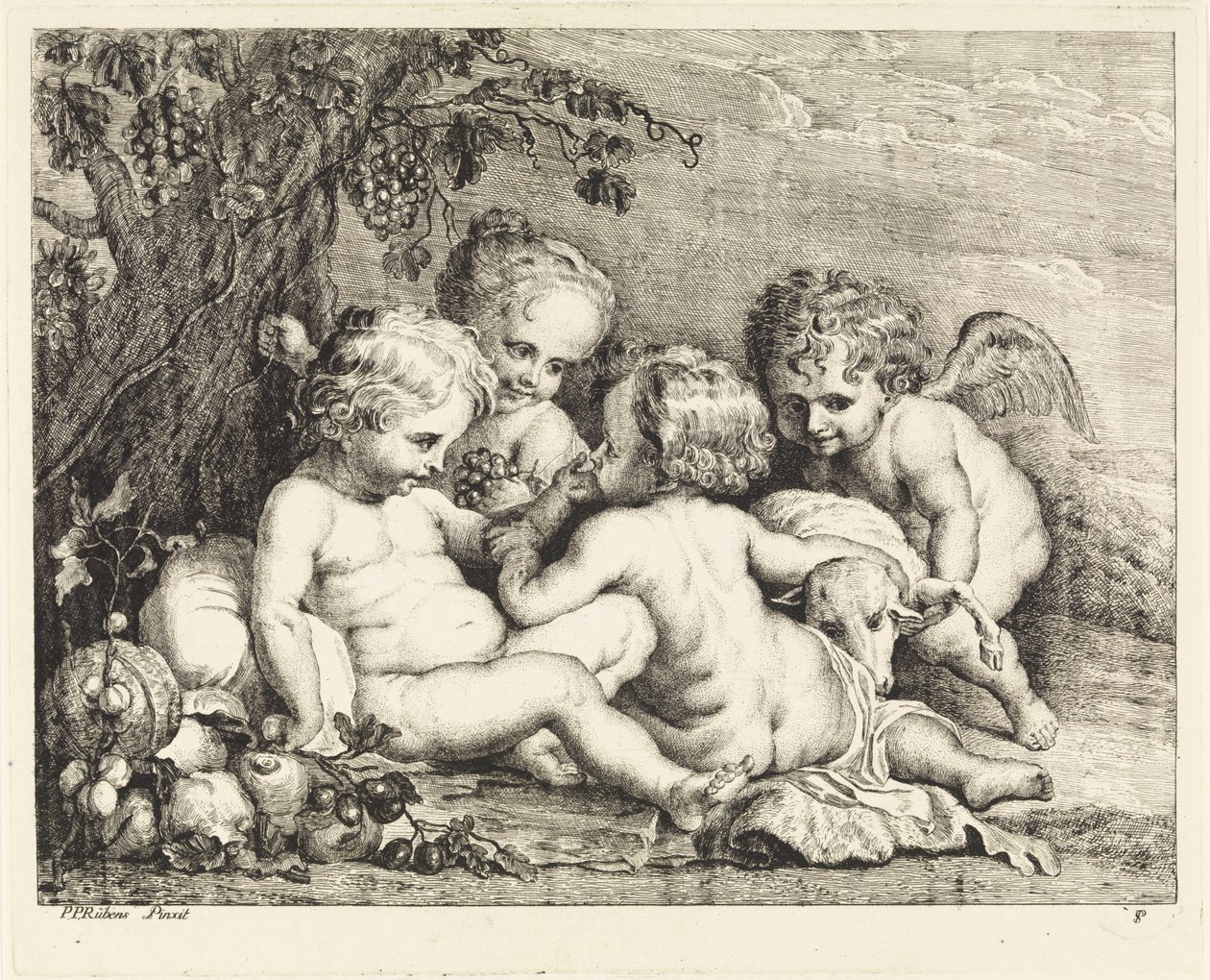 Kristus, døperen Johannes og to putti av Philippe Lambert Joseph Spruyt