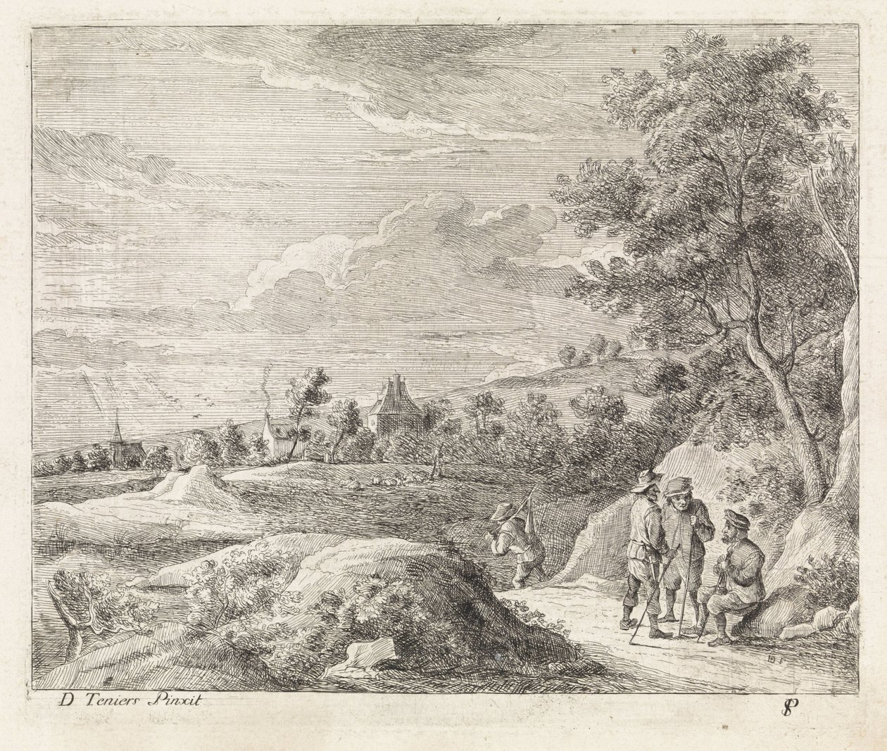 Landskap med fire turgåere av Philippe Lambert Joseph Spruyt