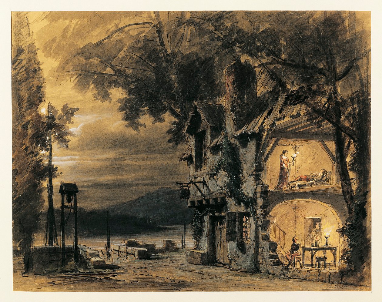 Frankrike, Paris, Scenografi for akt IV av Rigoletto av Giuseppe Verdi av Philippe Marie Chaperon