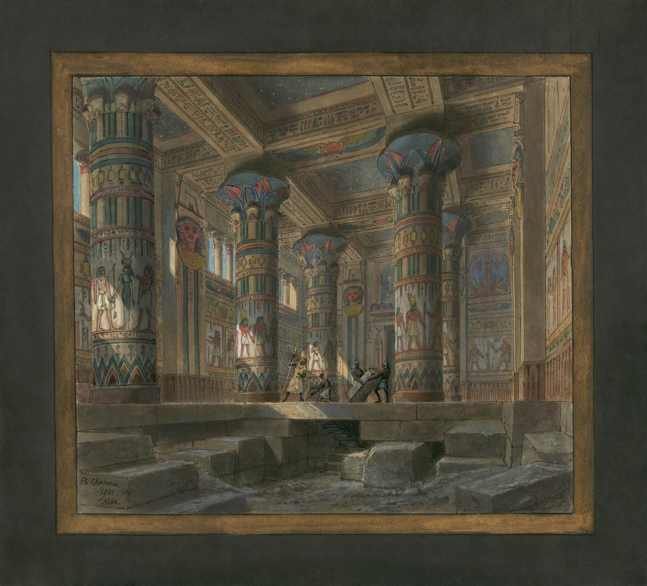 Scenografi av Philippe Chaperon for operaen Aida av Giuseppe Verdi (1813-1901): tempelet til Isis av Philippe Marie Chaperon