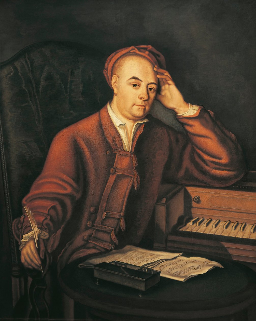 Tyskland, Sachsen-Anhalt, Halle, Portrett av den tyske komponisten Georg Friedrich Handel (1685 - 1759) av Philippe Mercier