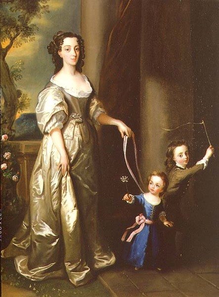 Portrett av fru Thomas Fane med barna John og Anne (olje på lerret) av Philippe Mercier