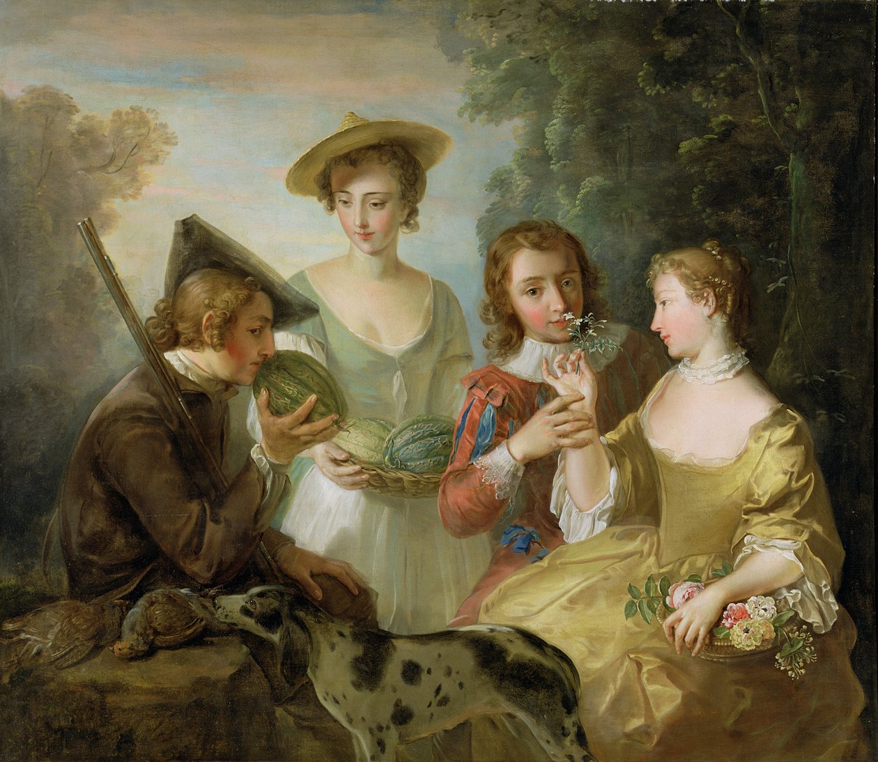 The Sense of Smell, ca. 1744-47 (olje på lerret) (se også 129302 og 129303) av Philippe Mercier