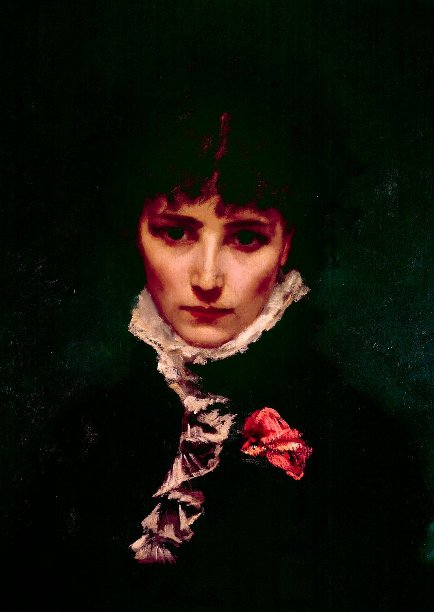 Portrett av komiker Sarah-Henriette Bernard dit Sarah Bernhardt (1844-1923) Detalj. Maleri av Philippe Parrot (1831-1894) Paris fra 1800-tallet, fransk komedie av Philippe Parrot
