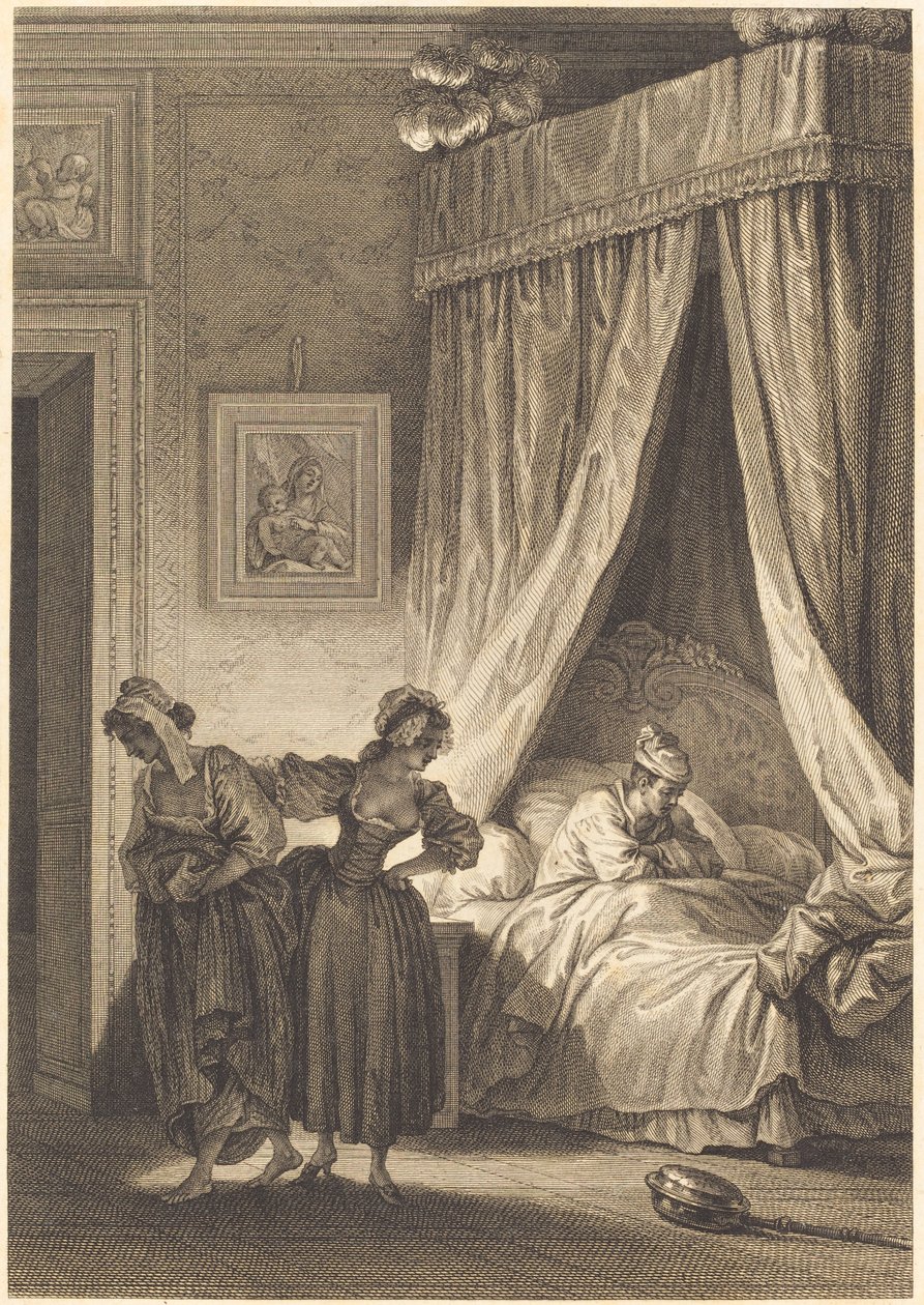 Veddemålet til de tre sladderene: Tjeneren av Philippe Triere and Antoine Jean Duclos after Jean Honoré Fragonard