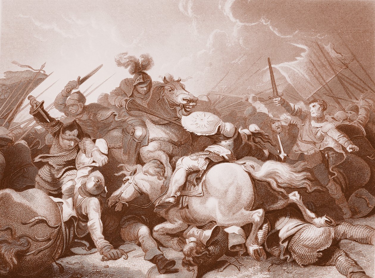 Slaget ved Bosworth Field, gravert av A.H. Payne (litho) av Philippe de (after) Loutherbourg