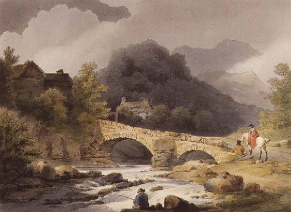 Brathay Bridge, pub. av R. Bowyer i "Romantic and Picturesque Scenery of England and Wales" av Philippe de (after) Loutherbourg