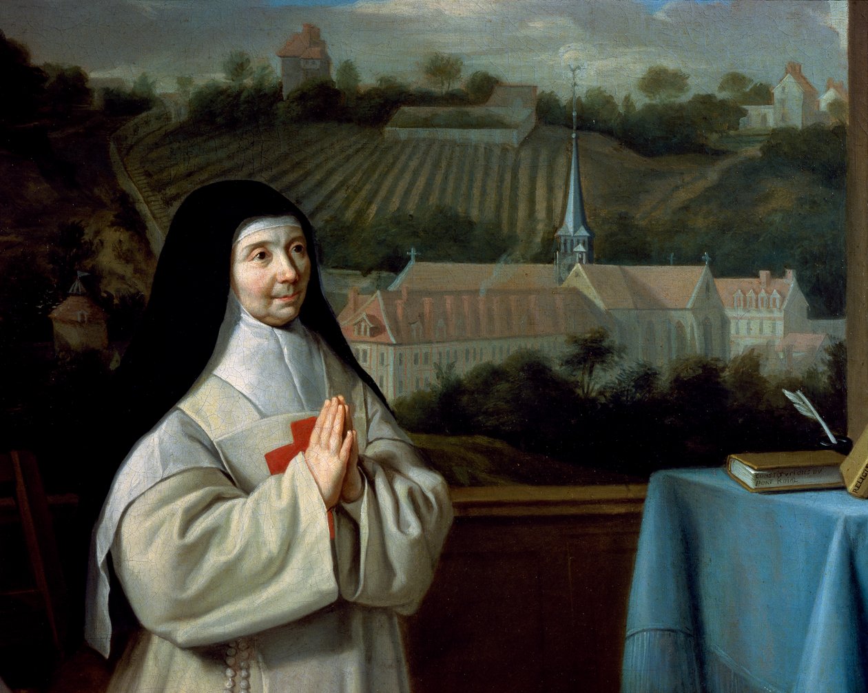 Mor Marie-Angelique Arnauld, detalj fra portrettet av mor Marie-Angelique Arnaulds søster og mor Agnes foran Port-Royal des Champes Abbey, tilskrevet Philippe de Champaigne (1602-1670). av Philippe de (attr. to) Champaigne
