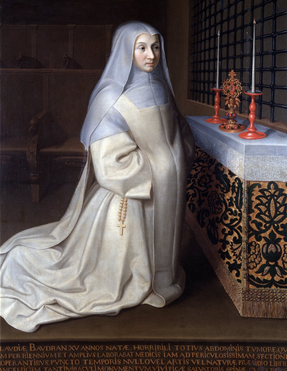 Portrett av Claudia (Claude) Baudran, innsatt i klosteret Port Royal des Champs (Port-Royal-des-Champs) maleri tilskrevet Philippe de Champaigne, kirken Linas, Seine og Oise - Olje på lerret av Philippe de (attr. to) Champaigne