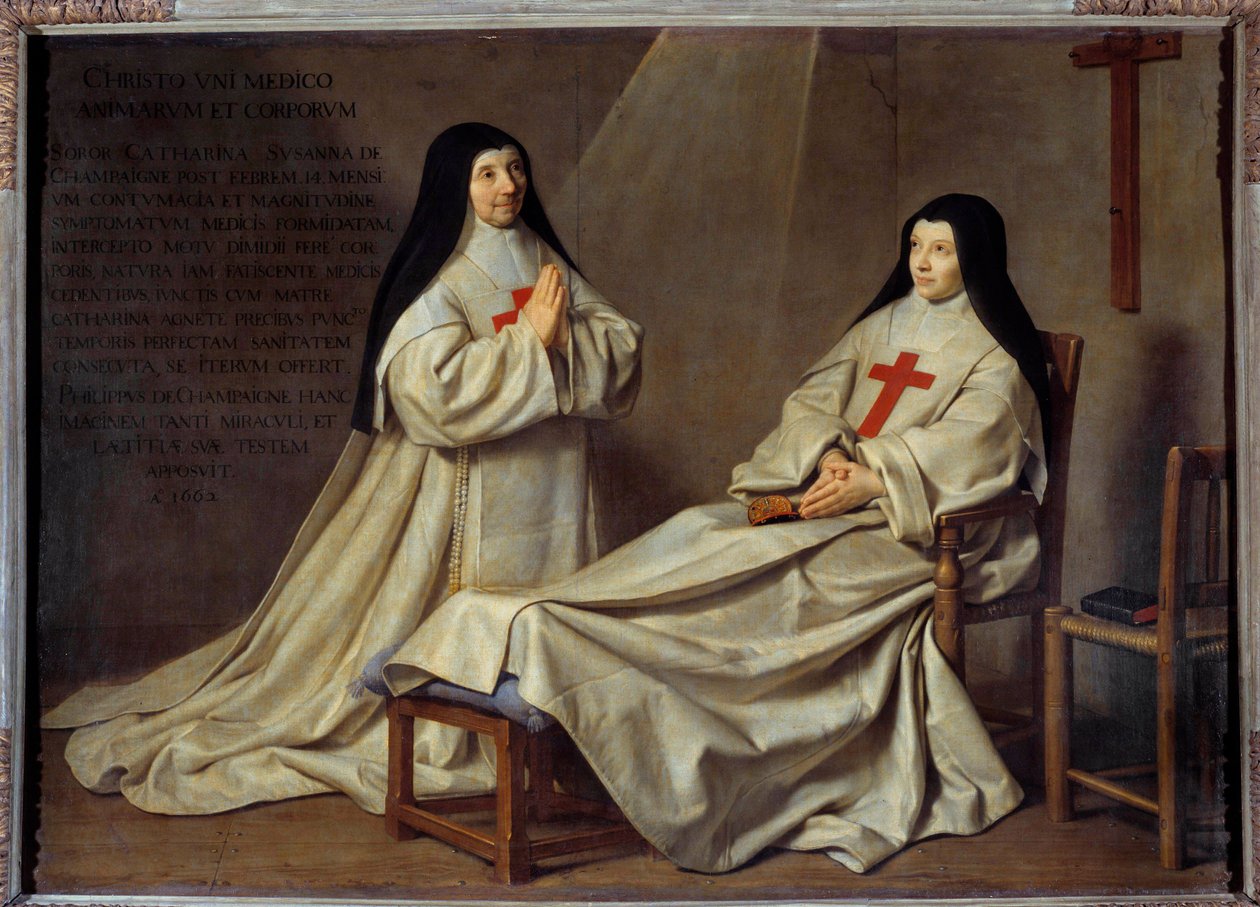 Jansenisme: "" Portrett av mor Catherine Agnes Arnauld (1593-1671) og søster Catherine de Sainte Suzanne Champaigne (1636-1686), datter av kunstneren""" Mor Catherine-Agnes av Saint-Paul kalt Agnes Arnauld var abbedissen til klosteret i Port Roya av Philippe de Champaigne