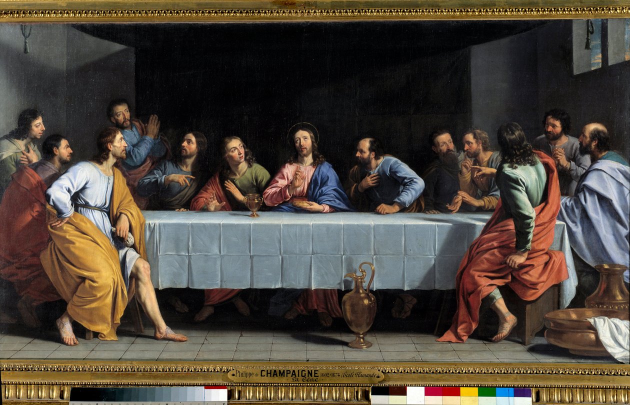 Nattverden sier ""La petite cene"" Maleri av Philippe de Champaigne (1602-1674). Størrelse 0,80 x 1,49 m Paris. Museet Louvre av Philippe de Champaigne