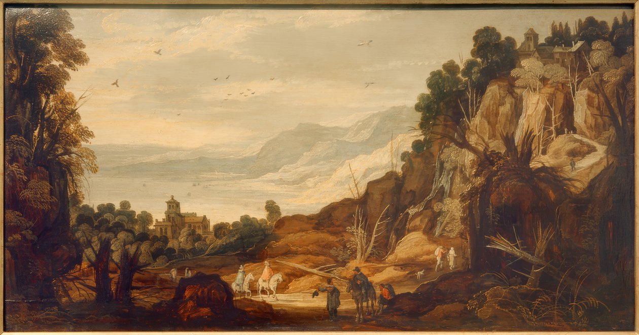 Fjelllandskap med ryttere av Philippe de Momper