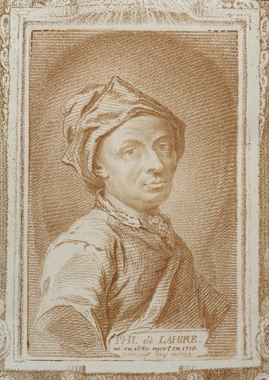 Selvportrett av Philippe de la Hire (1640-1718), illustrasjon fra 'Histoire des Mathematiciens av Alexandre Saverien (1720-1805), utgitt i Paris 1766 av Philippe de la Hire
