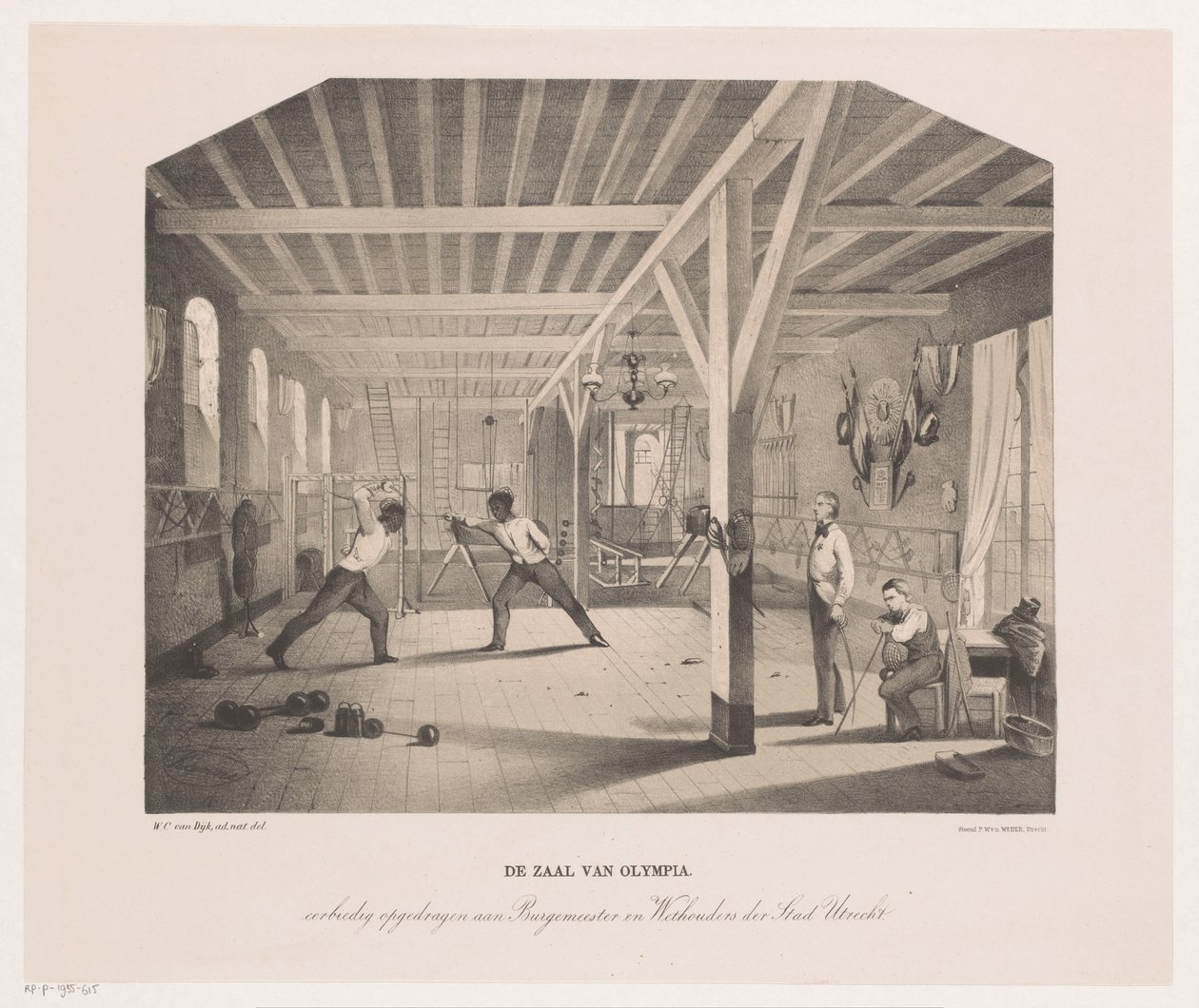 Utsikt i gjerde- og turnhallen til elevbedriften Olympia The Hall of Olympia (tittel på objekt) av Philippus Anthonius Alexander Kanne