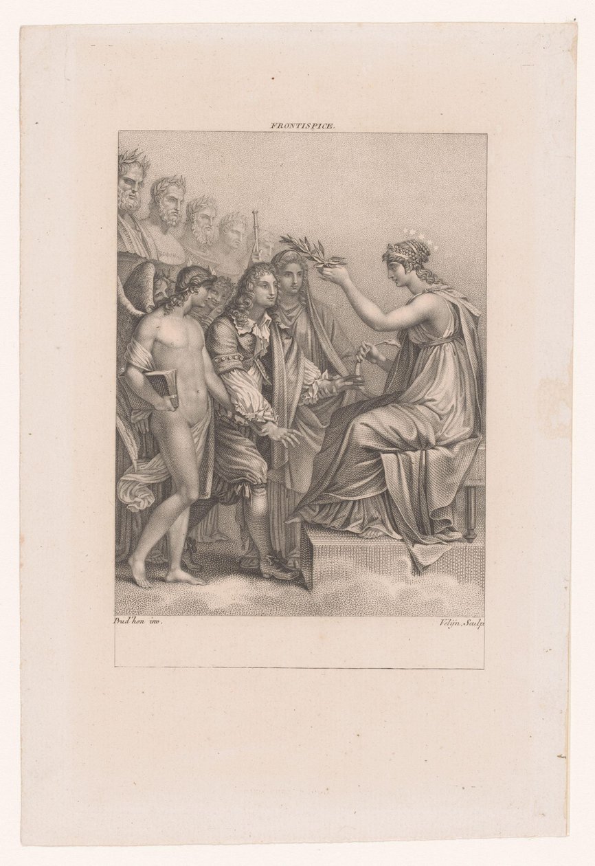 Apoteose av Jean Racine Hans geni og Melpomene fører ham til udødelighet av Philippus Velijn