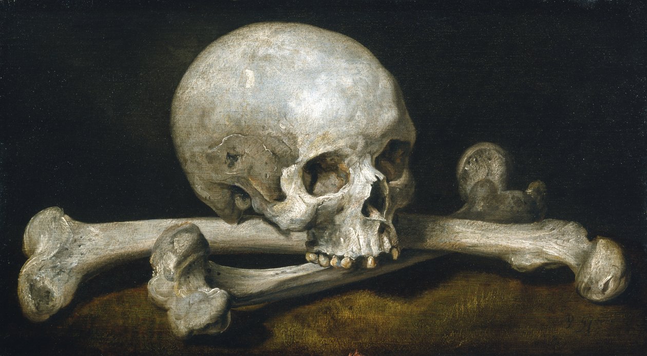 Memento Mori med hodeskalle og korsben, 1650-63 av Philips Gysels