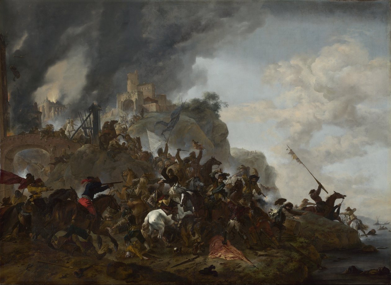 Kavaleri som lager en sortie fra et fort på en høyde av Philips Wouwerman