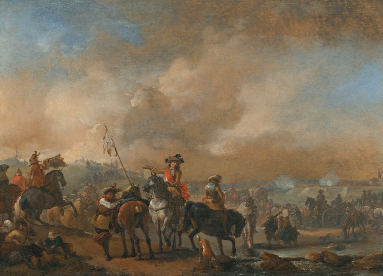 Kavaleri på farten, et festningsverk under beleiring bortenfor av Philips Wouwerman