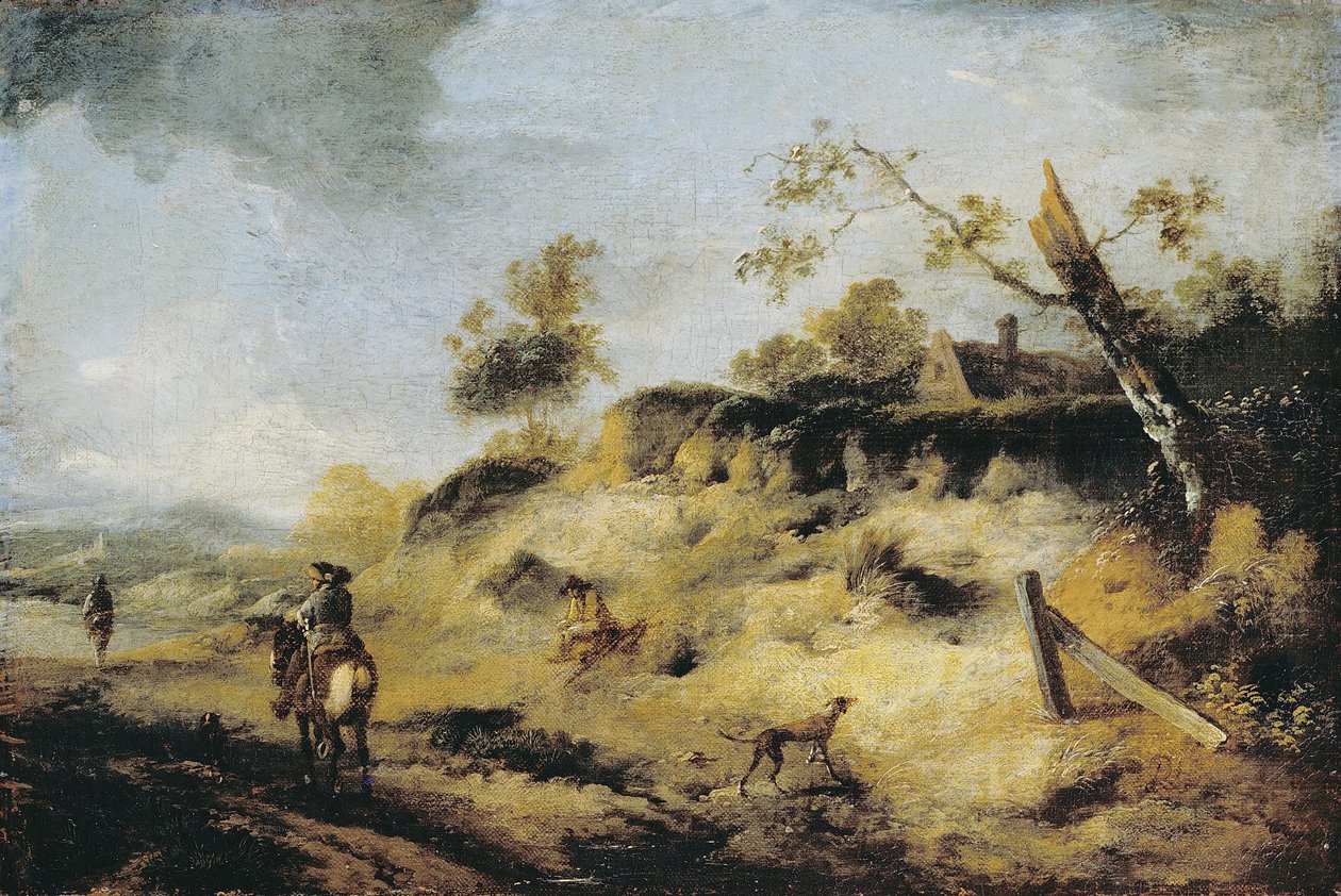 Sandbank med reisende av Philips Wouwerman