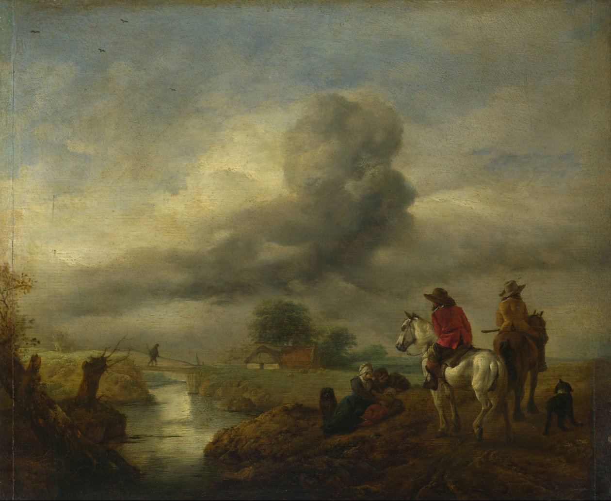 To vedetter på vakt ved en strøm av Philips Wouwerman