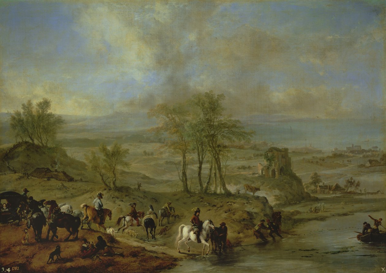 Avreise på jakt og fiske i elva av Philips Wouwerman