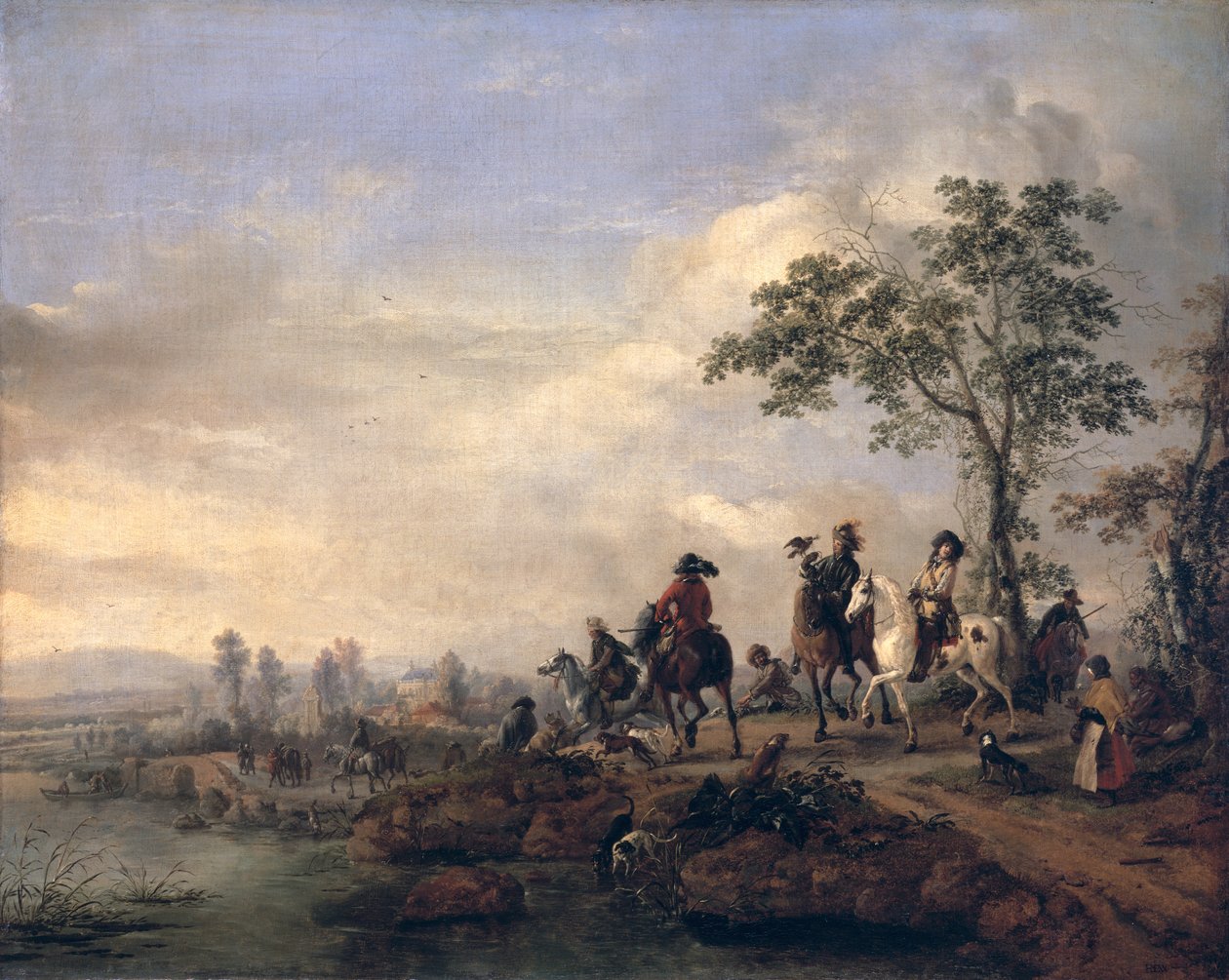 Falkonerere vender hjem fra jakten, 1658-60 av Philips Wouwerman