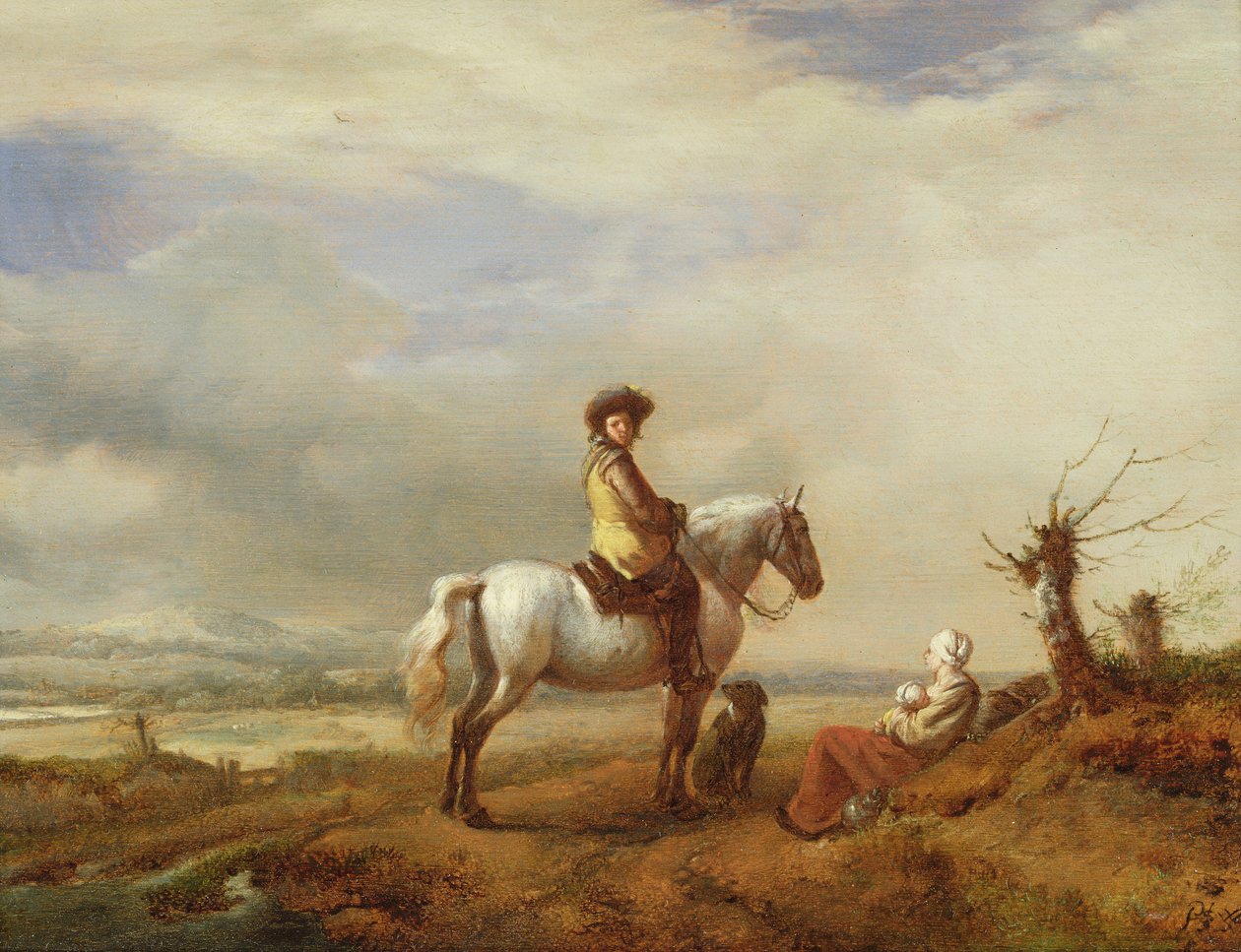 Mann på hest med kvinne og barn av Philips Wouwerman