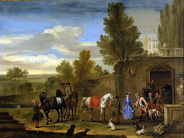 Ridegruppe utenfor murene til et slott (olje på lerret) av Philips (attr.) Wouwermans or Wouvermans