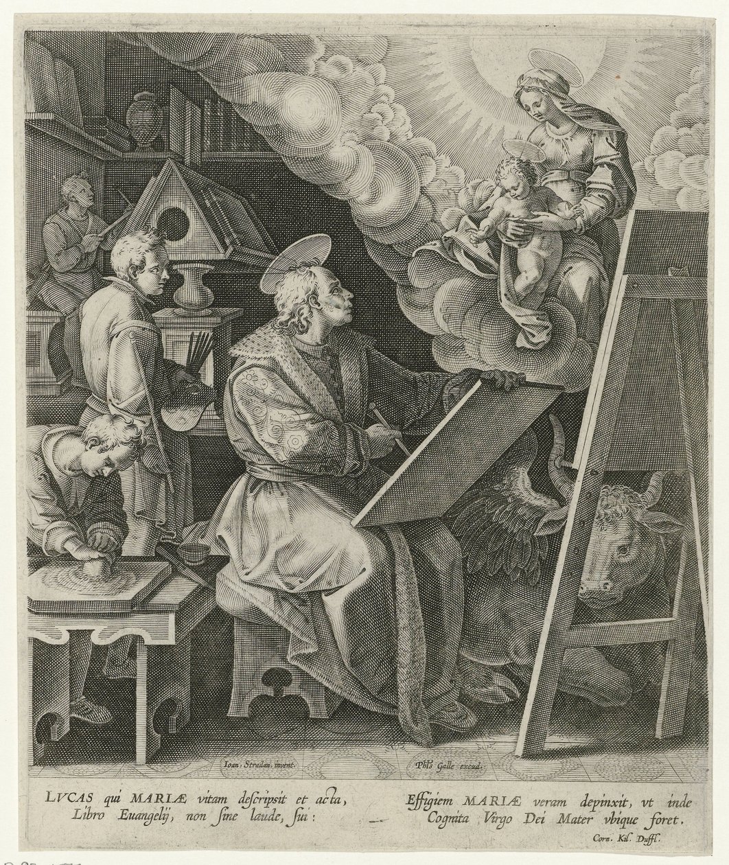 Saint Luke maler Maria med barn av Philips Galle (attributed to workshop of)
