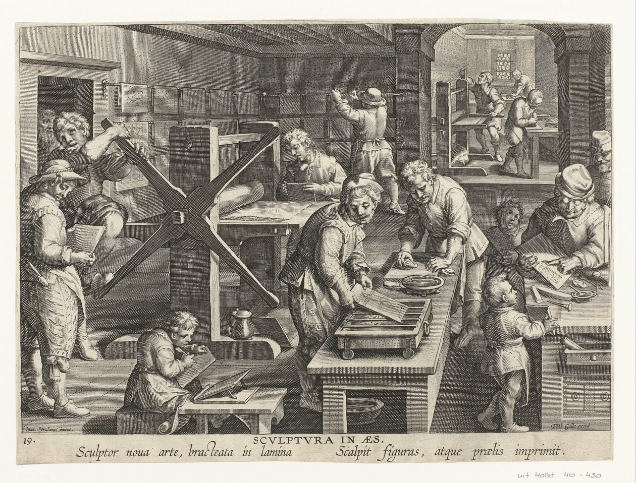Produksjon av kobberstikk Scvlptvra in aes (tittel på objekt) Nye oppfinnelser og funn (serietittel) Nova Reperta (serietittel) av Philips Galle (attributed to workshop of)