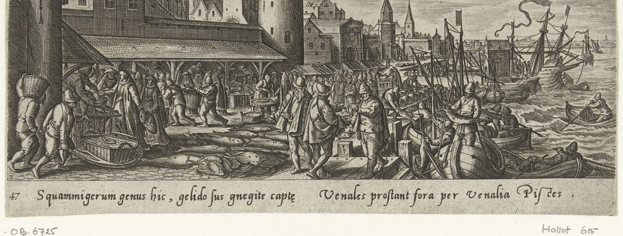 Vismarkt Jacht en visvangst (serietittel) Jakt, fiske og jakttyper (serietittel) av Philips Galle (attributed to workshop of)