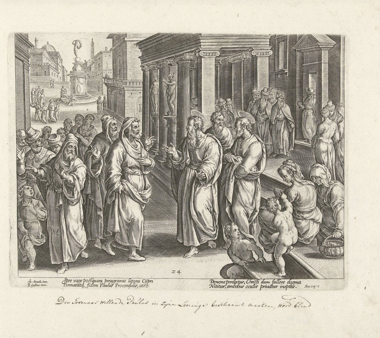Paul krangler med trollmannen Elymas Apostlenes gjerninger (serietittel) Acta Apostolorum (serietittel) av Philips Galle (possibly)