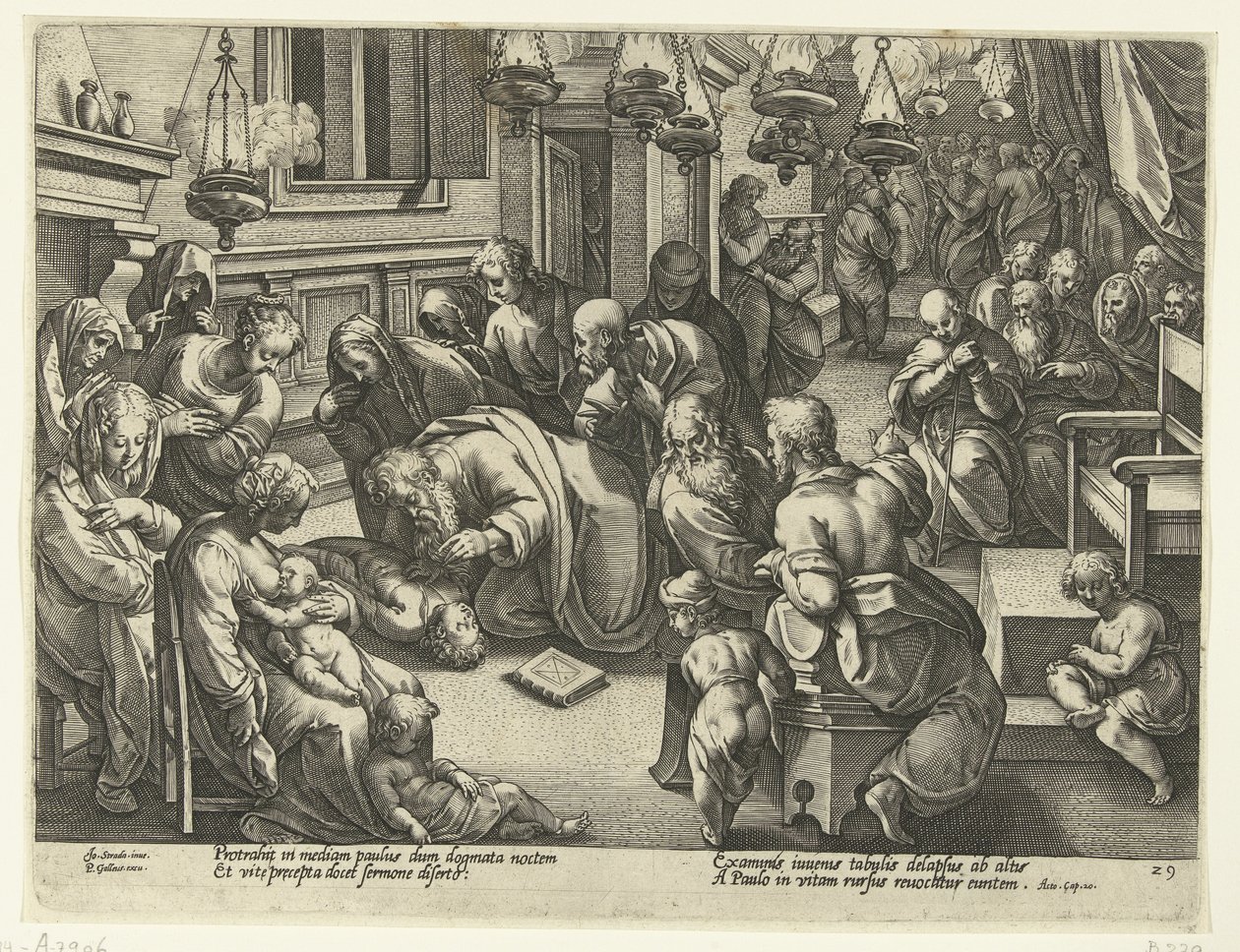 Paulus oppdrar Eutykus Apostlenes historie (serietittel) av Philips Galle (workshop of)