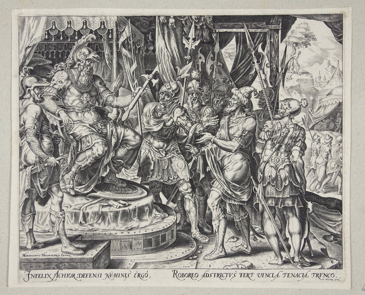 Achior trygler Holofernes for israelittene av Philips Galle